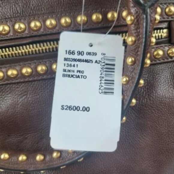 Authentic PRADA Glace Calf Brown Studded Tote Bag w/Dust Cover and COA BL0616 - Picture 2 of 4